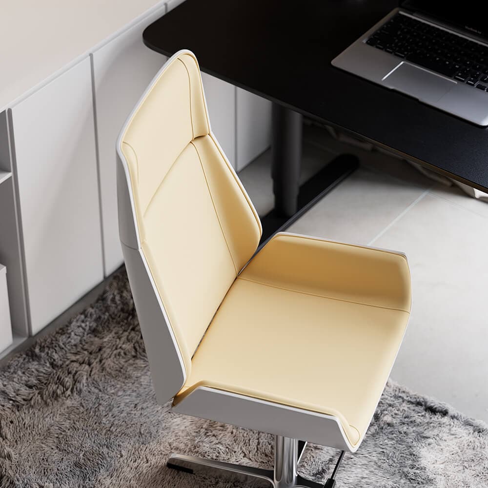 Chaise de bureau en simili cuir beige avec base fixe et hauteur réglable