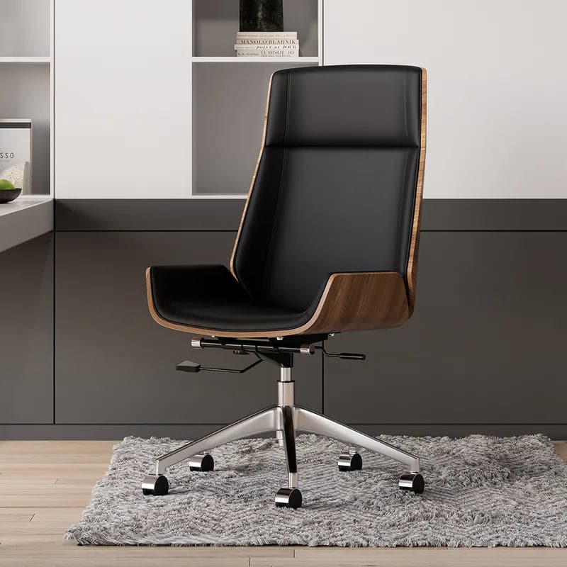 Orange&Black Faux Leather Office Chair Desk Chair with Wheels & Adjustable Height#Black