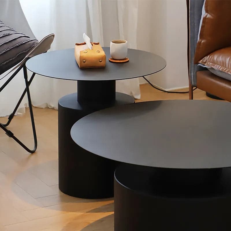 Table basse ronde noire, table d'appoint en métal, ensemble de 2