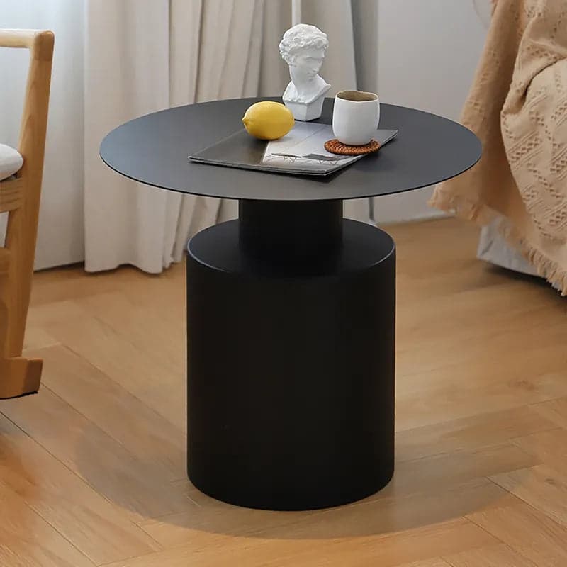 Black Round Coffee Table Metal Accent Table Set of 2