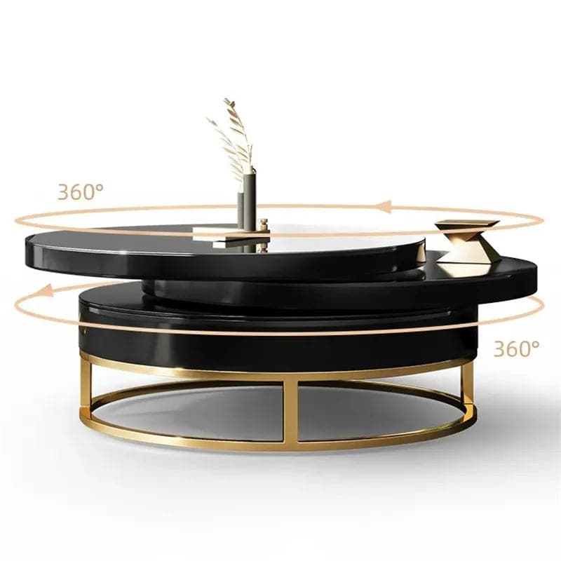 Black Round Modern Swivel Coffee Table with Storage Gold Steel Base