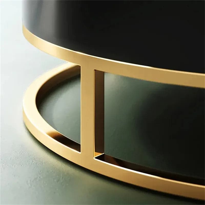 Table basse pivotante moderne ronde noire avec base de rangement en acier doré