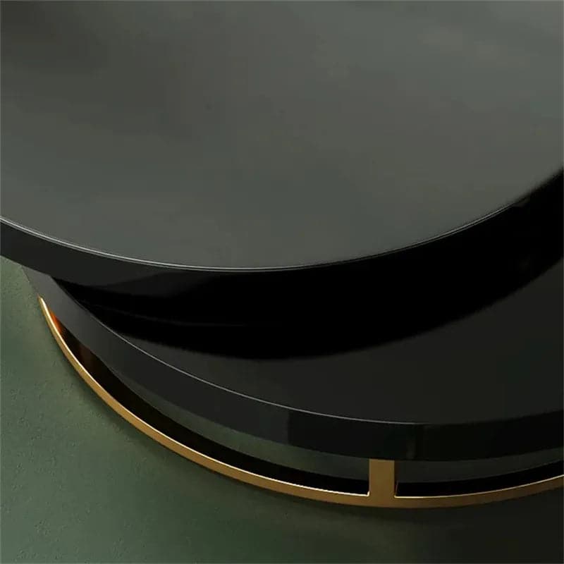 Black Round Modern Swivel Coffee Table with Storage Gold Steel Base