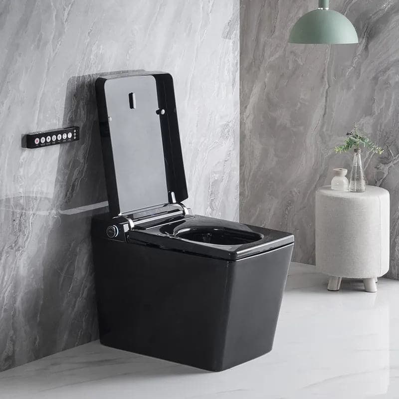 Toilette carrée monobloc intelligente noire avec télécommande et couvercle automatique