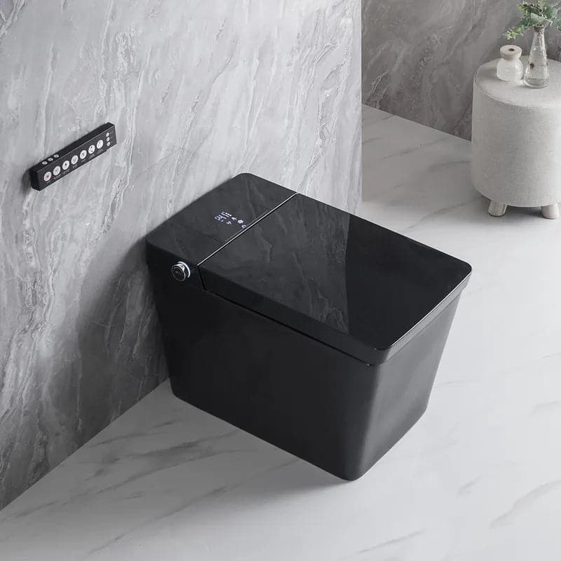 Toilette carrée monobloc intelligente noire avec télécommande et couvercle automatique