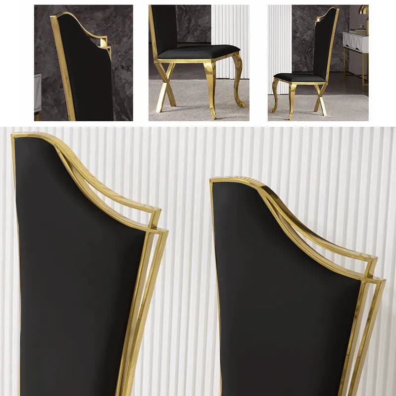 Ensemble de 2 chaises de salle à manger rembourrées noires, chaise d'appoint à dossier haut, pieds en acier inoxydable