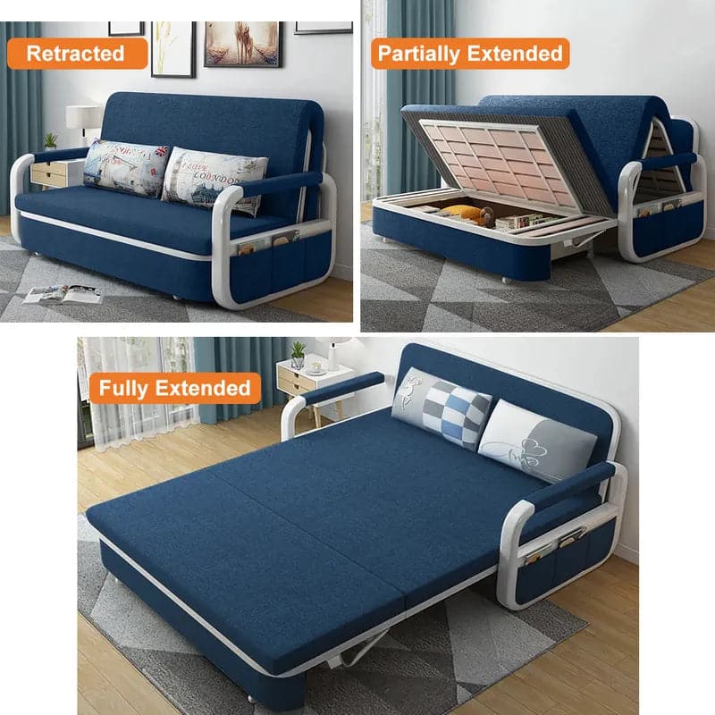 Canapé-lit causeuse en coton et lin rembourré avec cadre en bois massif
