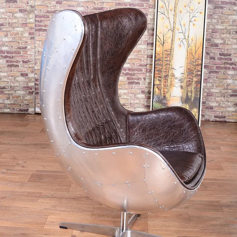 Brown & Silver Office Chair Upholstered Leather Swivel Task Chair with Wing Back