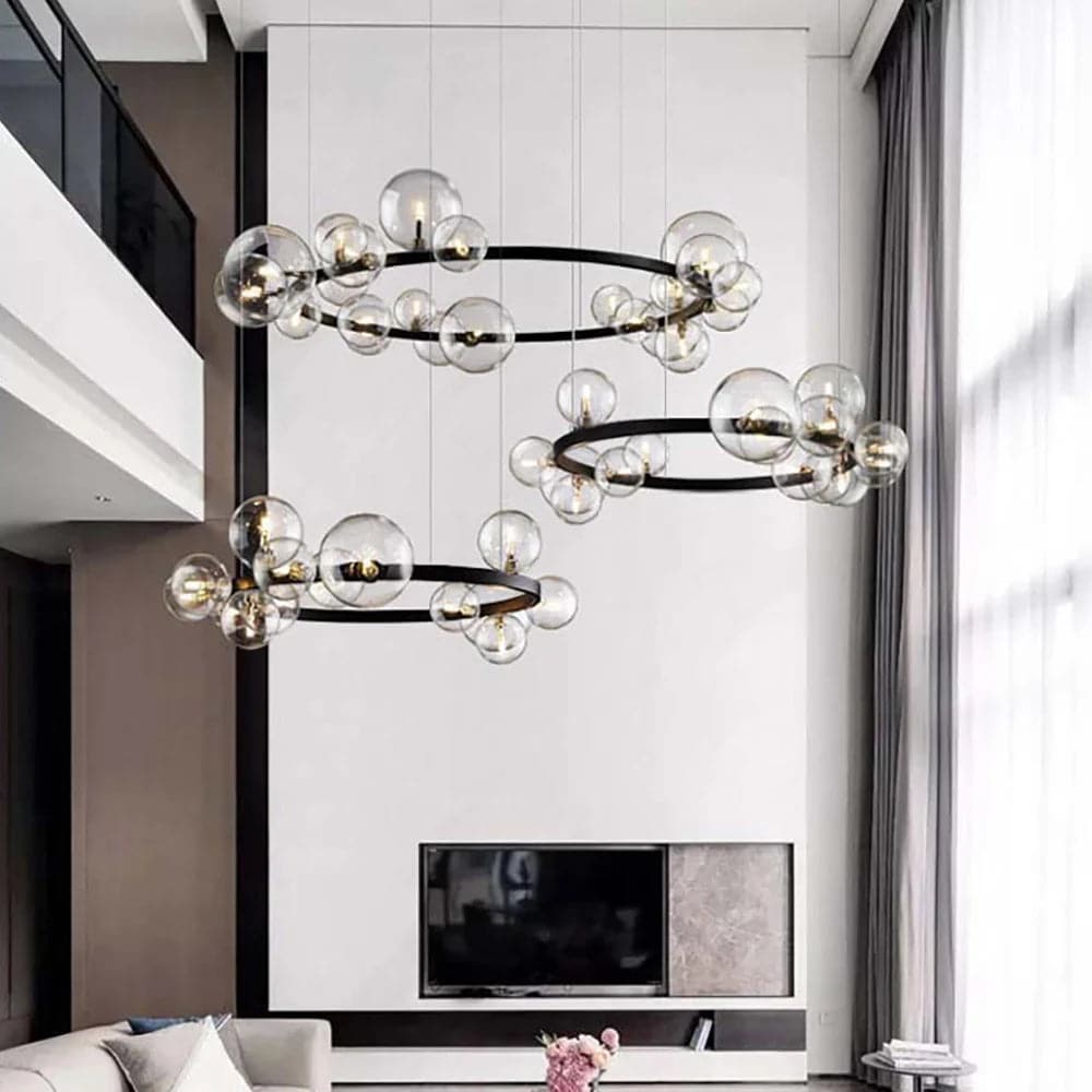 Bubi Modern Black Glass Bubble Chandelier 15/24-Light for Living Room and Dining Room#24-Light