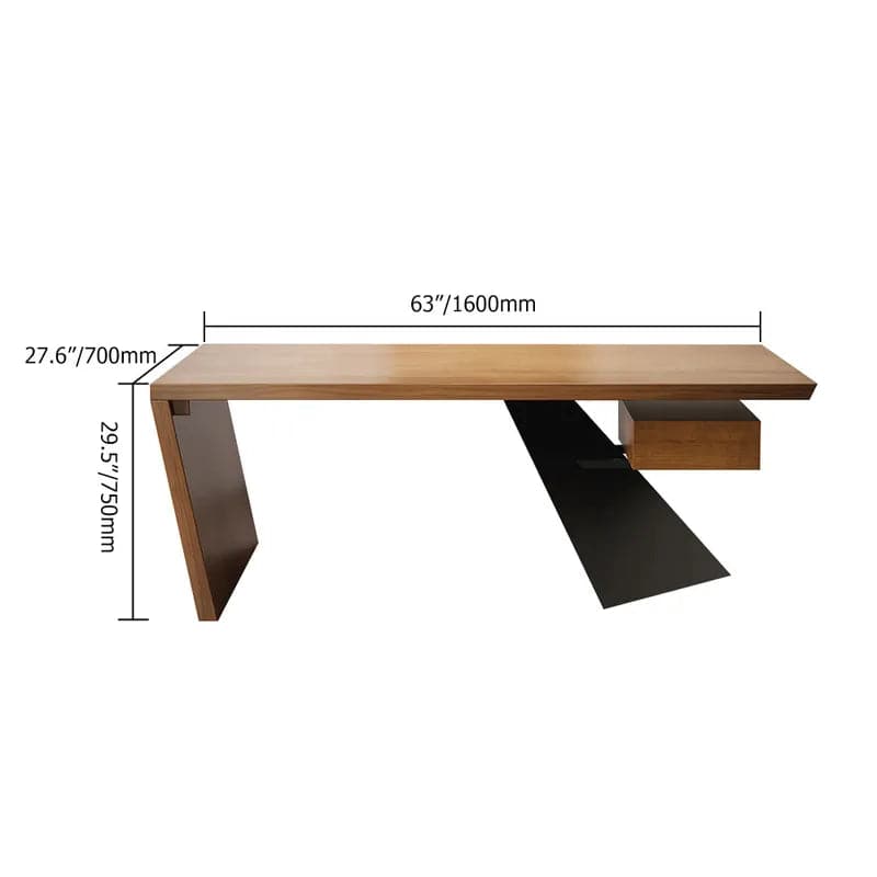 Cabstract Industrial Distressed&Natural Wood Writing Desk for Office with Drawer Black#Distressed-M