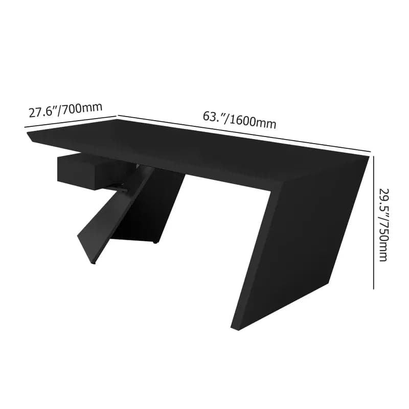 Cabstract Modern Office Desk with Drawer Writing Desk with White & Black & Gold#Black-S