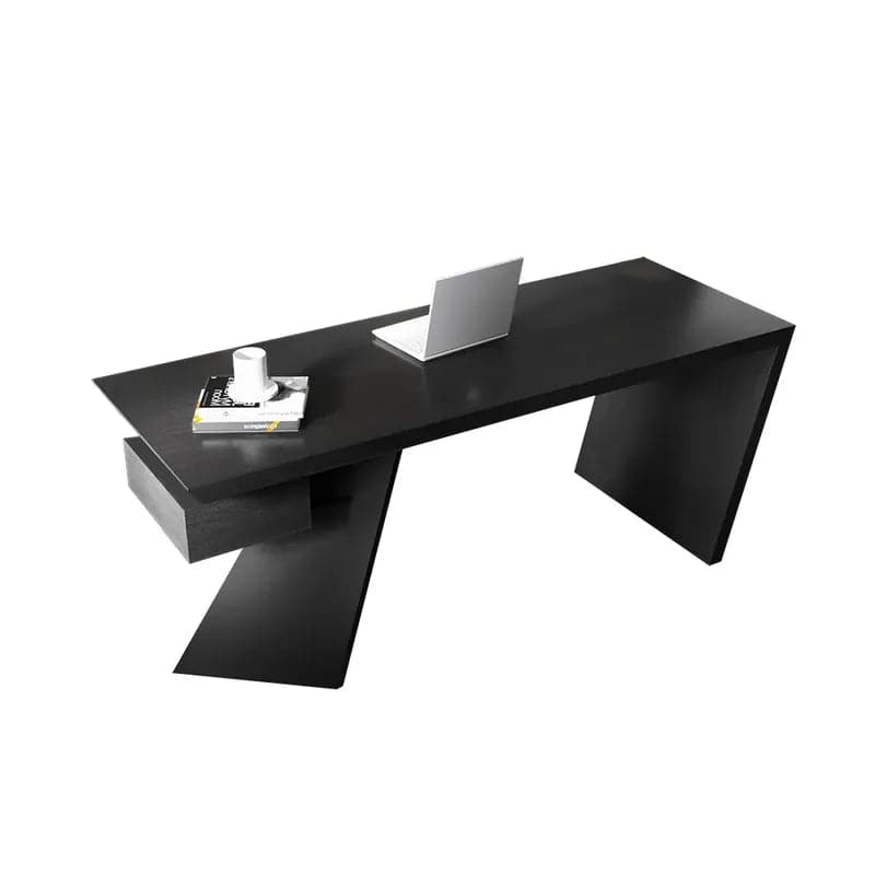 Cabstract Modern Office Desk with Drawer Writing Desk with White & Black & Gold#Black-S