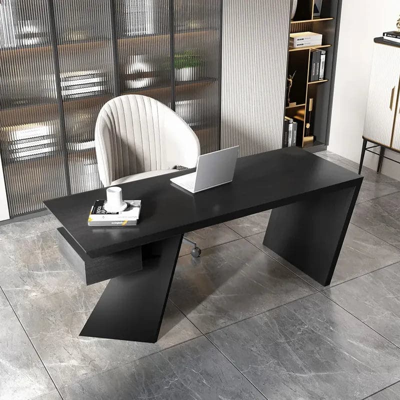 Cabstract Modern Office Desk with Drawer Writing Desk with White & Black & Gold#Black-S