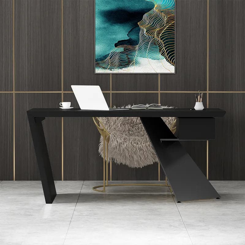 Cabstract Modern Office Desk with Drawer Writing Desk with White & Black & Gold#Black-S