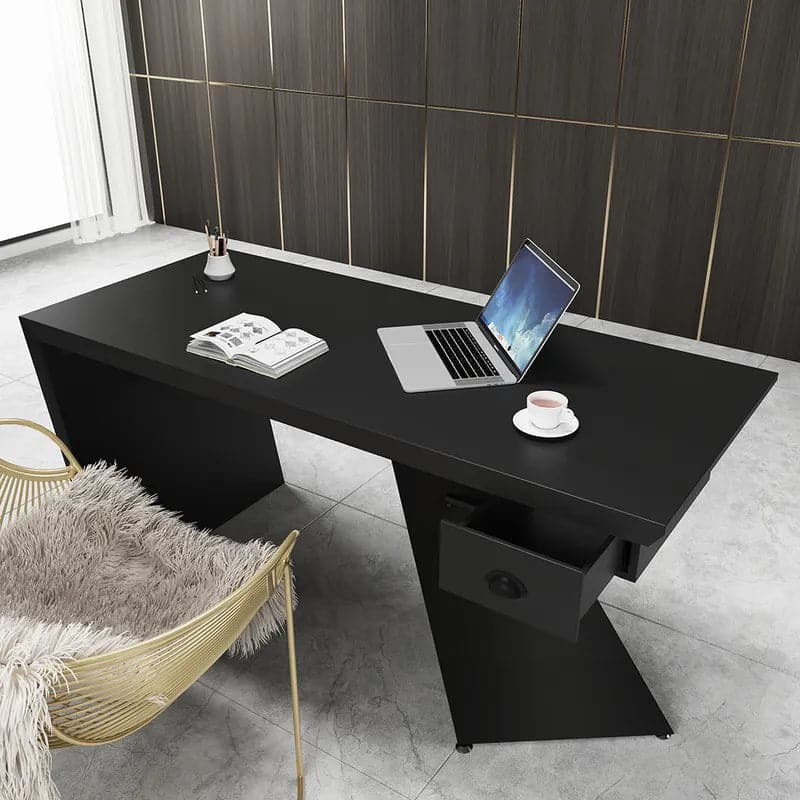 Cabstract Modern Office Desk with Drawer Writing Desk with White & Black & Gold#Black-S