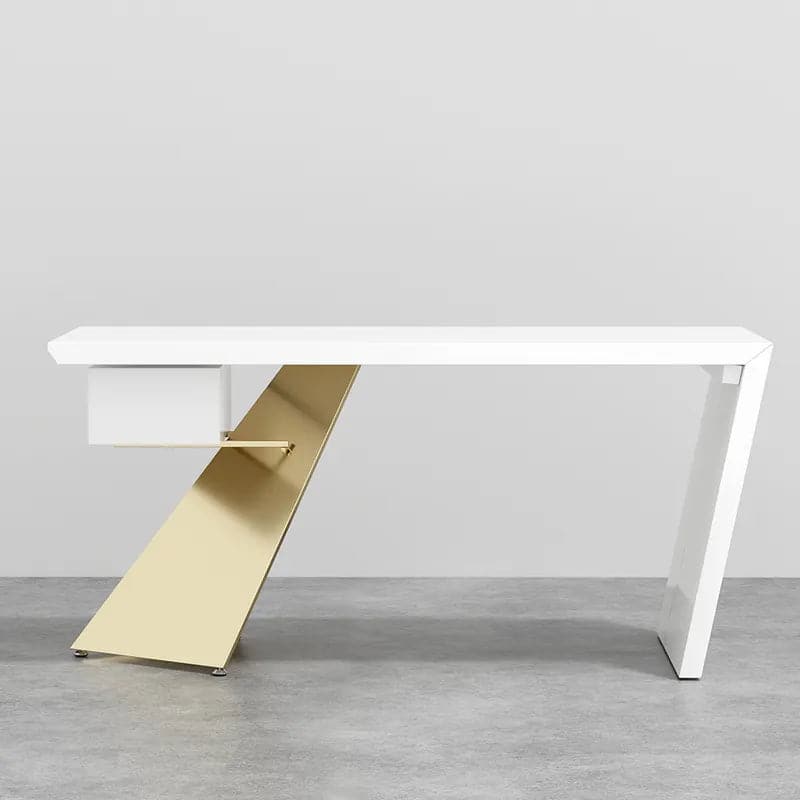 Cabstract Modern Office Desk with Drawer Writing Desk with White & Black & Gold#White-S