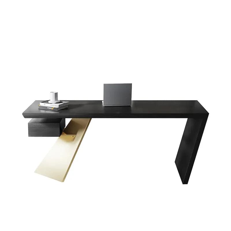 Cabstract Modern Office Desk with Drawer Writing Desk with White & Black & Gold#Black&Gold-S