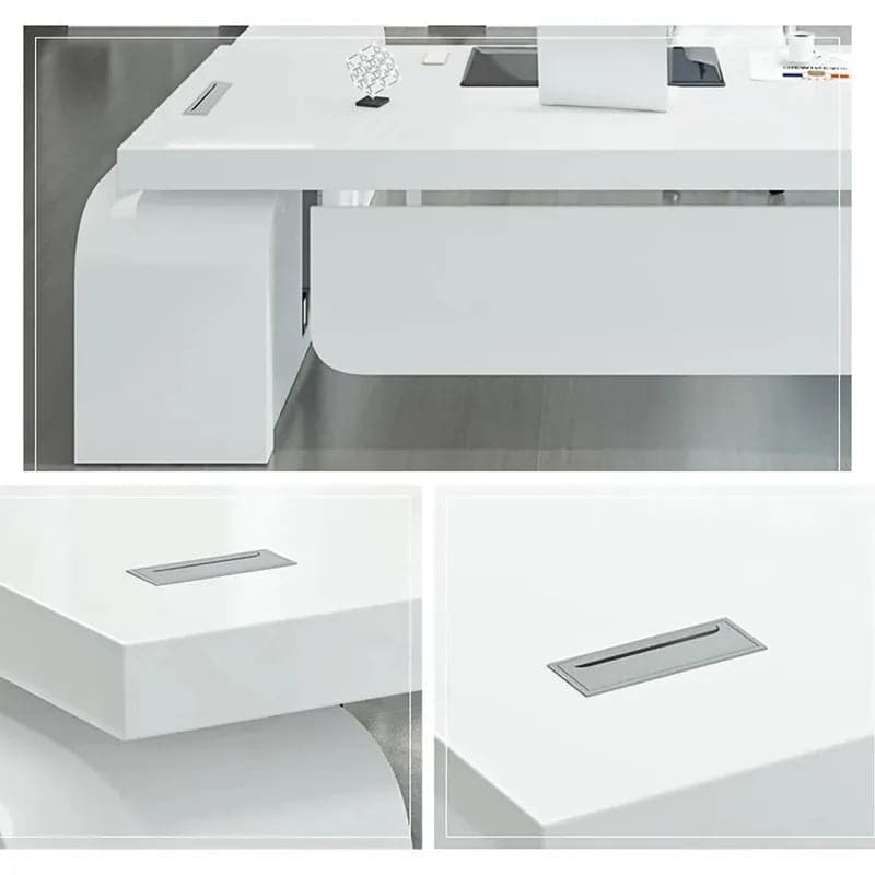 Chicent L-shaped Modern Executive Desk with Ample Storage Right Hand/Left Hand in White#Left Hand