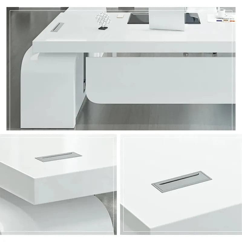 Chicent L-shaped Modern Executive Desk with Ample Storage Left Hand&Right Hand in White#Left Hand