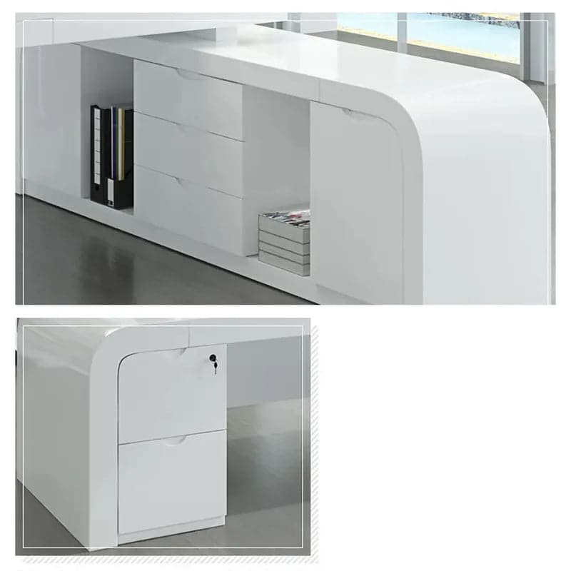 Chicent L-shaped Modern Executive Desk with Ample Storage Left Hand&Right Hand in White#Left Hand