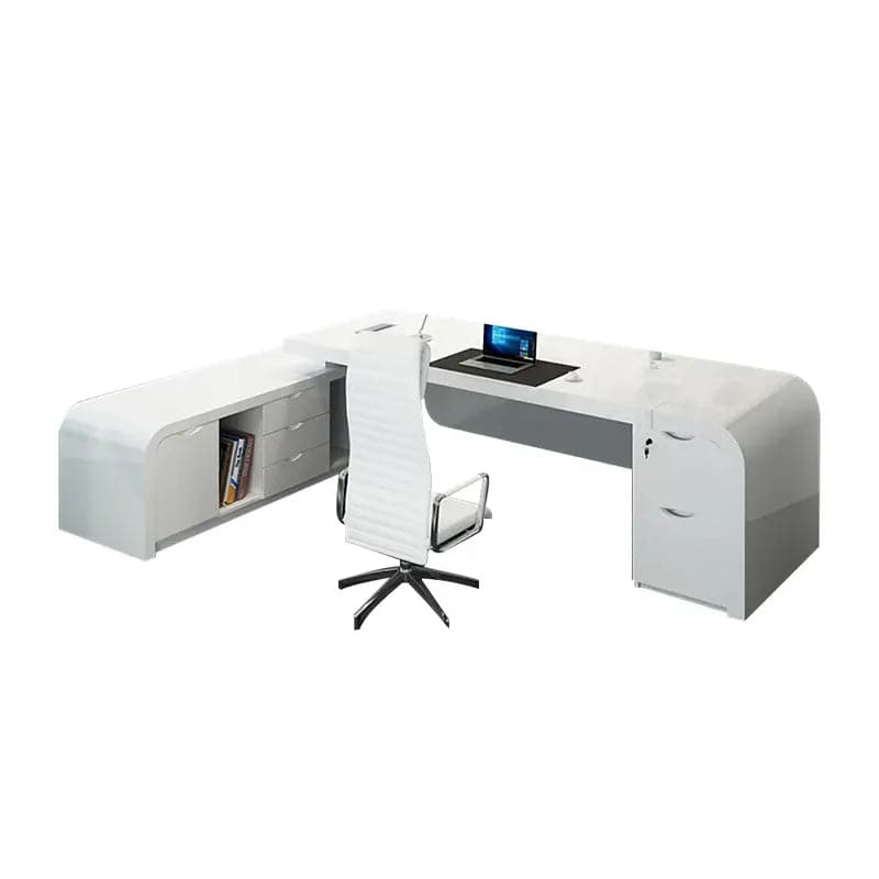 Chicent L-shaped Modern Executive Desk with Ample Storage Left Hand&Right Hand in White#Left Hand