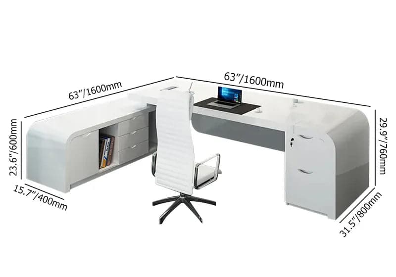 Chicent L-shaped Modern Executive Desk with Ample Storage Right Hand/Left Hand in White#Left Hand