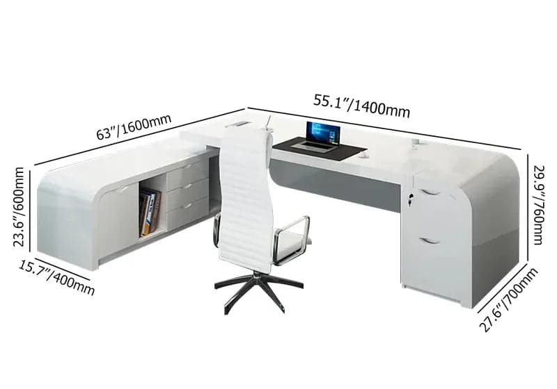 Chicent L-shaped Modern Executive Desk with Ample Storage Left Hand&Right Hand in White#Left Hand