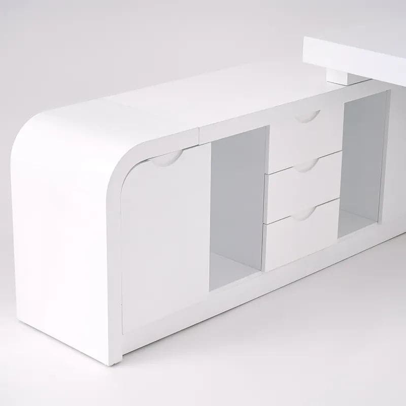 Bureau de direction moderne en forme de L avec beaucoup de rangement main gauche et main droite en blanc