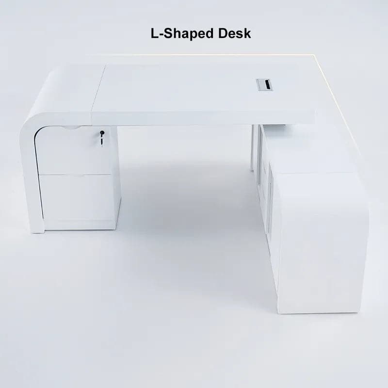 Chicent L-shaped Modern Executive Desk with Ample Storage Right Hand/Left Hand in White#Right Hand