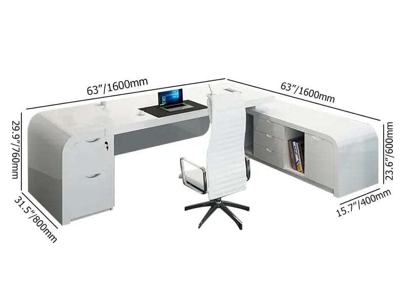 Chicent L-shaped Modern Executive Desk with Ample Storage Right Hand/Left Hand in White#Right Hand