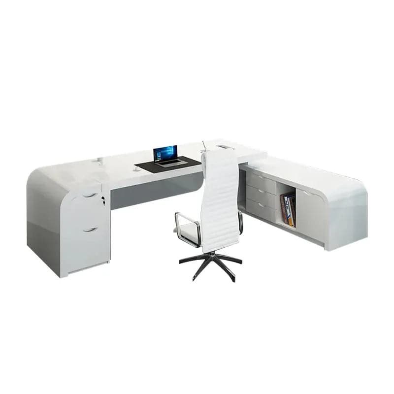 Chicent L-shaped Modern Executive Desk with Ample Storage Left Hand&Right Hand in White#Right Hand