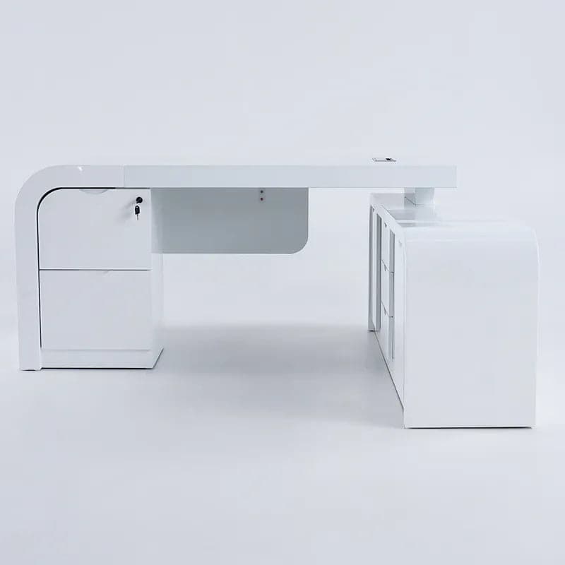 Chicent L-shaped Modern Executive Desk with Ample Storage Right Hand/Left Hand in White#Right Hand