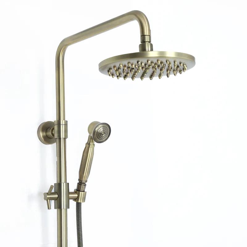 Luminaire de douche à effet de pluie rond à deux poignées en laiton antique exposé classique en laiton massif