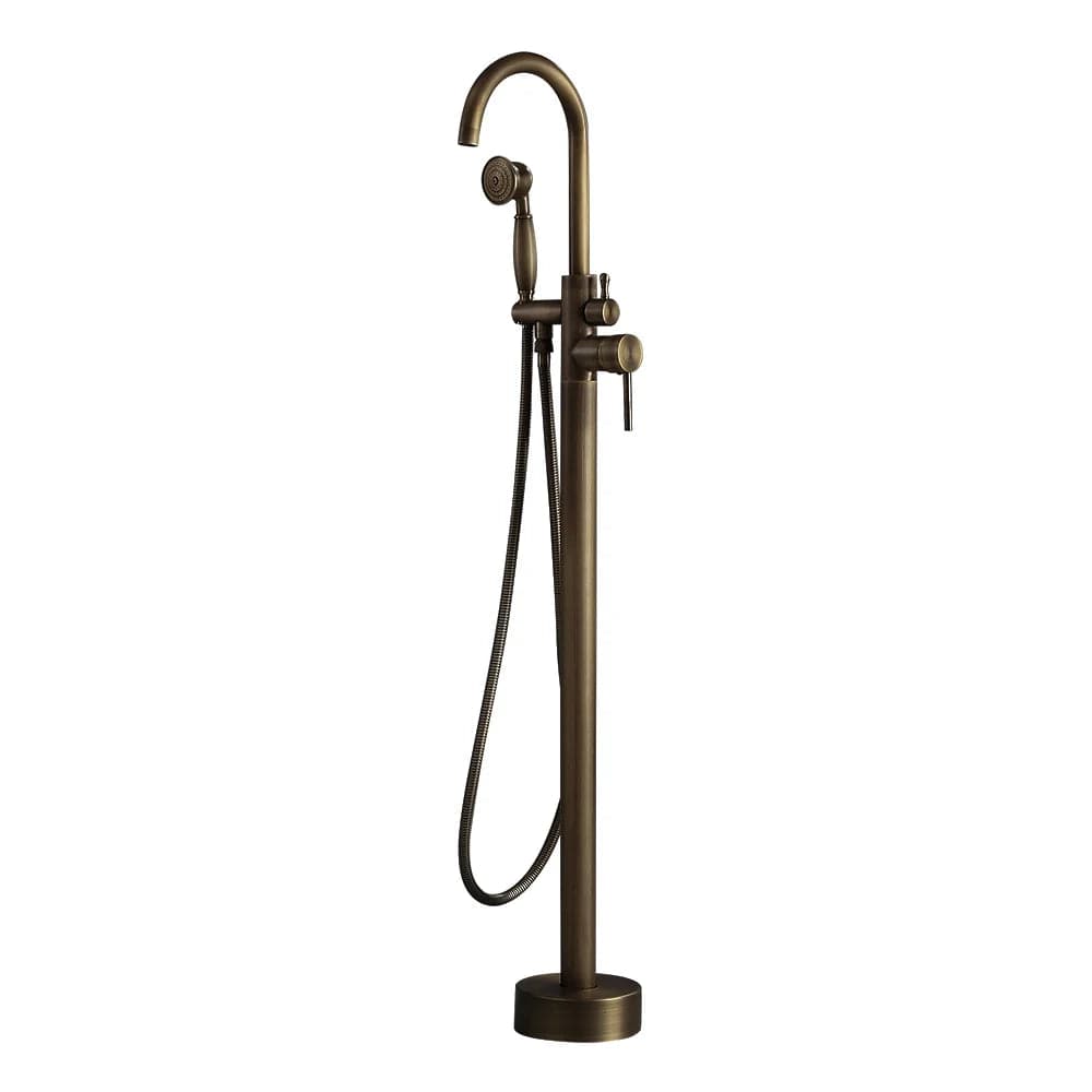 Classic Single Handle Swirling Spout Freestanding Tub Faucet with Handshower Solid Brass