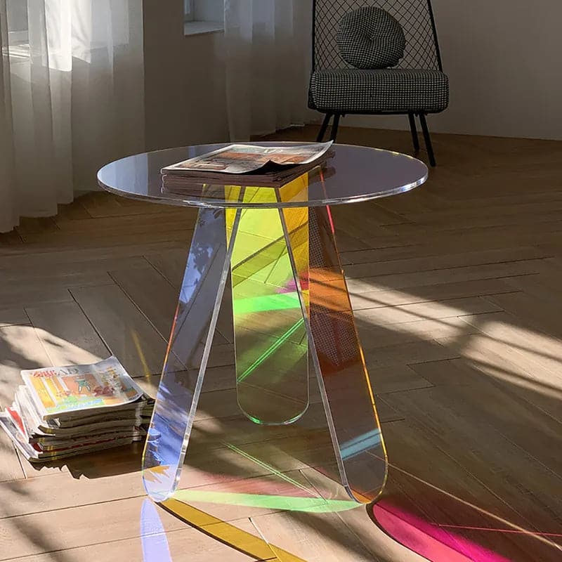 Acrylic End Table Clear Round Side Table Modern Accent Table Iridescent