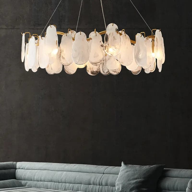 Modern 8-Light Tiered Cloud Glass Chandelier with Adjustable Cables