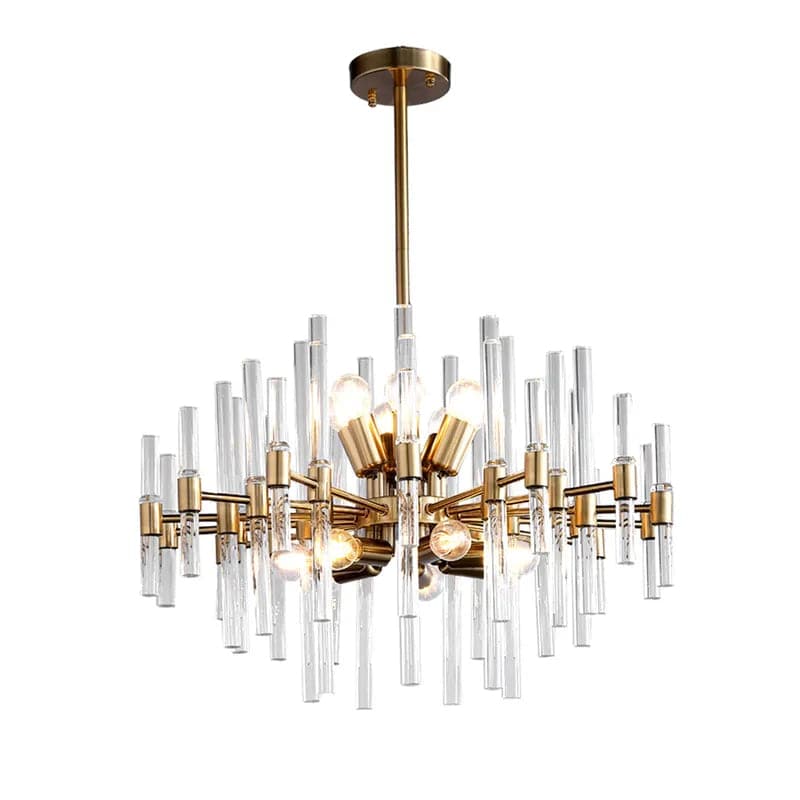 Contemporary 14-Light Glass Living Room Chandelier in Brass