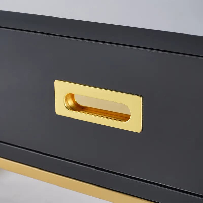 Contemporary Black Rectangular Coffee Table with Drawers Lacquer Gold Base#Black