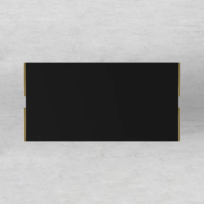 Contemporary Black Rectangular Coffee Table with Drawers Lacquer Gold Base#Black
