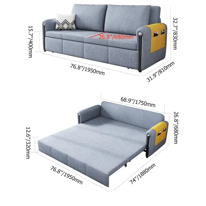 Contemporary Cotton&Linen Full Sleeper Sofa Convertible Storage Sofa Bed