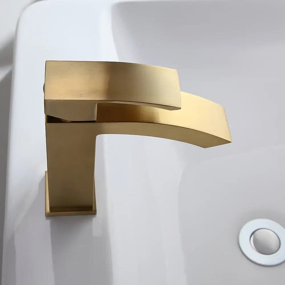 Robinet de lavabo de salle de bain monotrou monté sur pont en or brossé de style contemporain