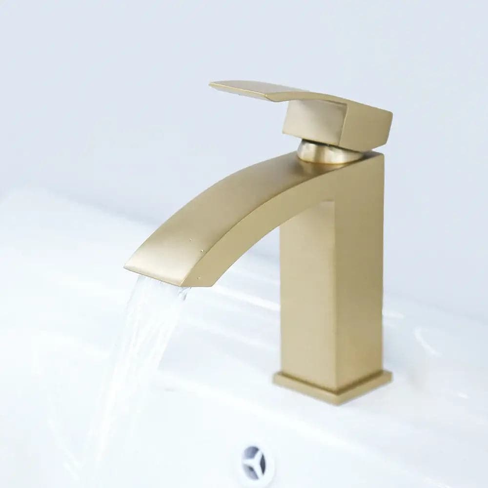 Contemporary Style Brushed Gold Single Hole Deck Mounted Bathroom Sink ...