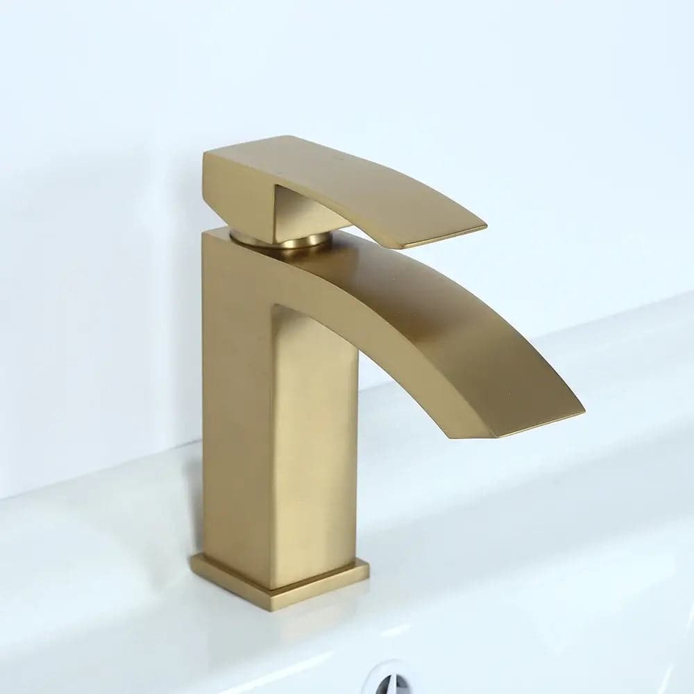 Robinet de lavabo de salle de bain monotrou monté sur pont en or brossé de style contemporain
