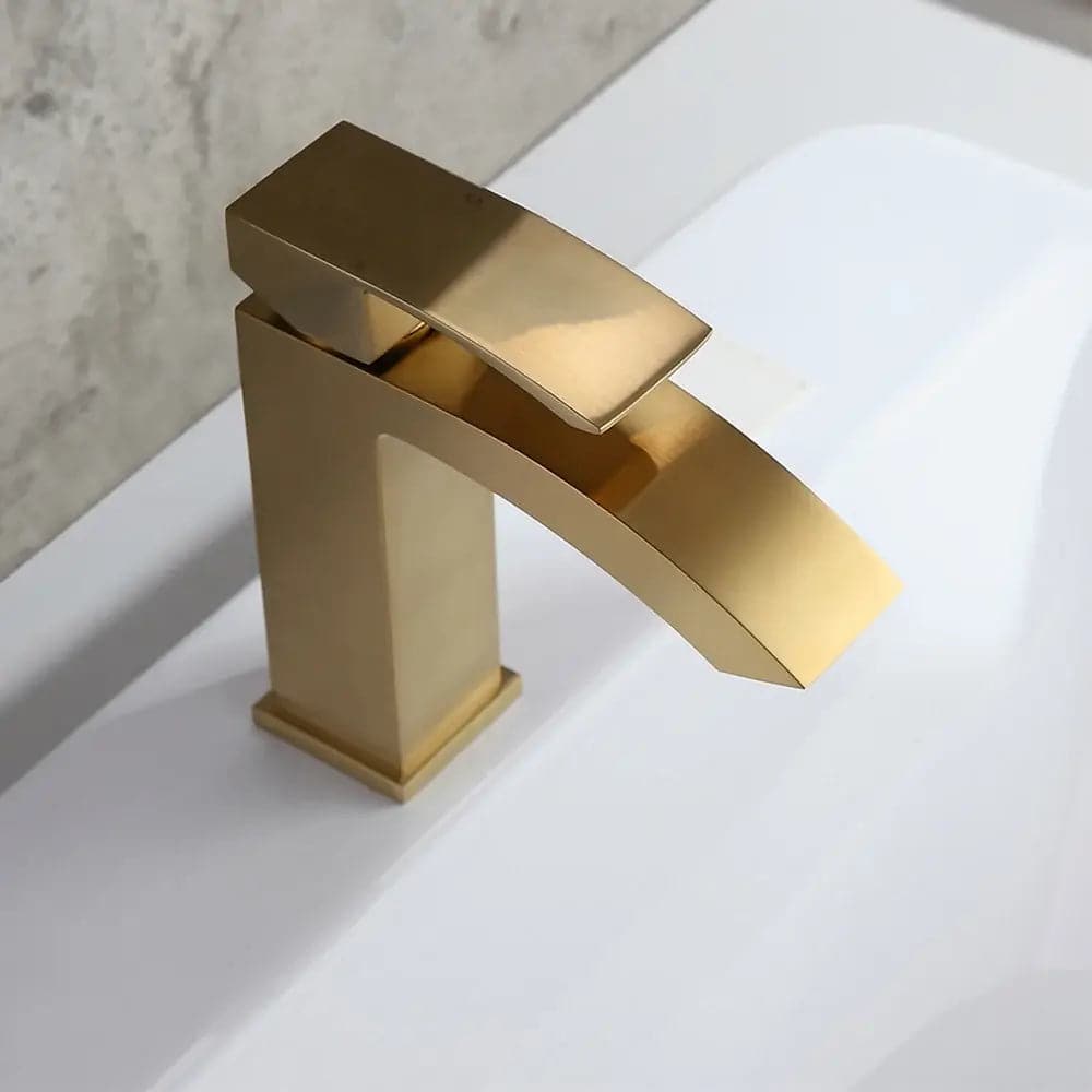 Robinet de lavabo de salle de bain monotrou monté sur pont en or brossé de style contemporain