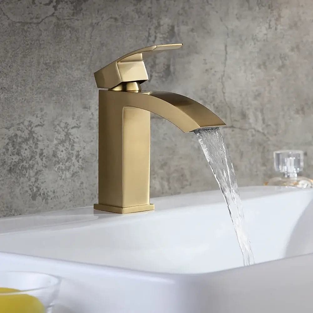 Contemporary Style Brushed Gold Single Hole Deck Mounted Bathroom Sink ...