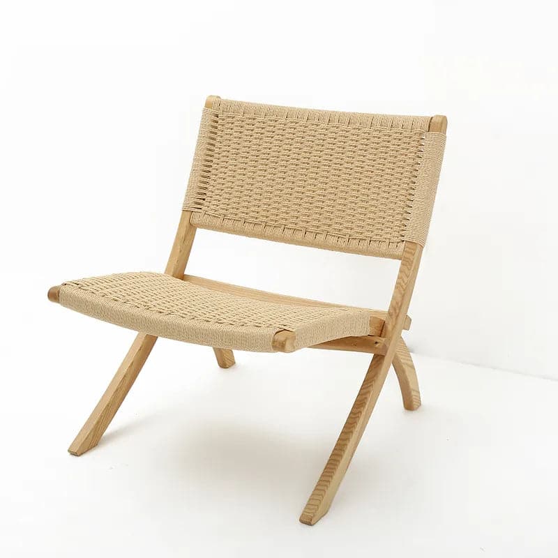 Japandi Fauteuil inclinable pliant en bois de frêne tressé avec dossier et siège en corde de chanvre naturel