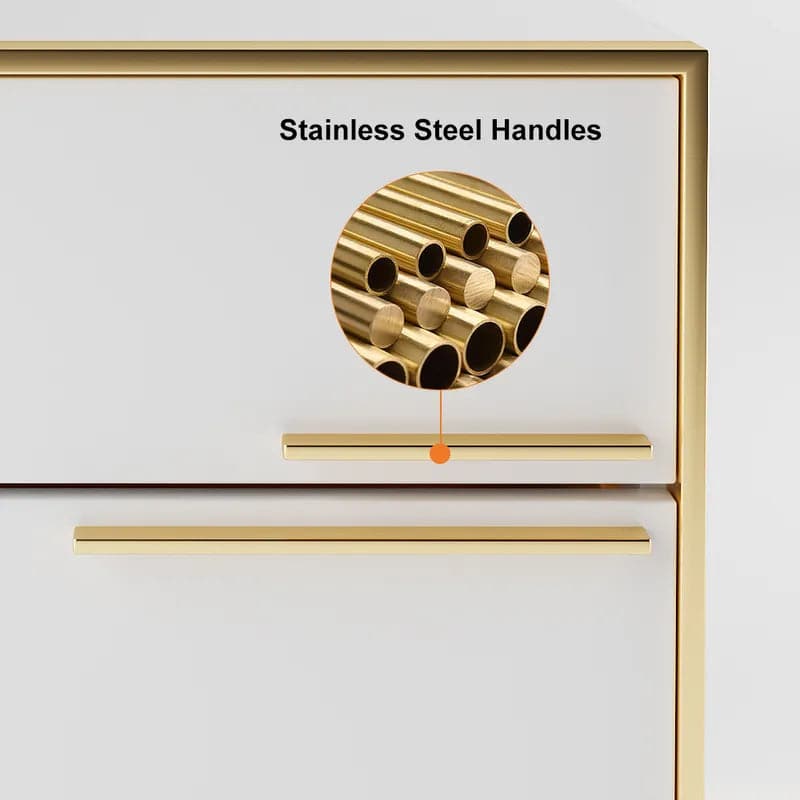 2-Drawer White Nightstand Minimalist Design in Gold