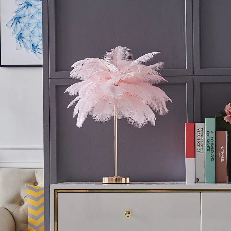 Modern Gold Portable Table Lamp with White Feather, USB Charging & Dimmable