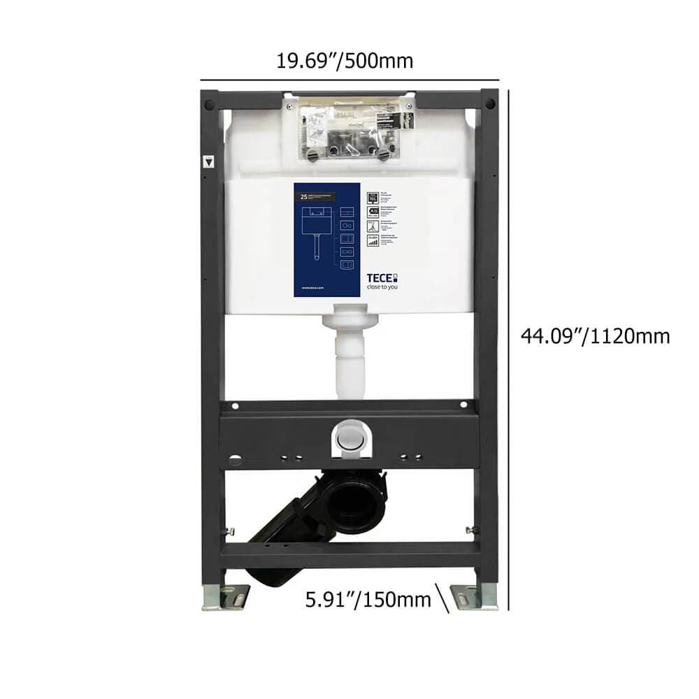 Toilettes intelligentes allongées monobloc à fixation murale avec réservoir et système de support encastrés