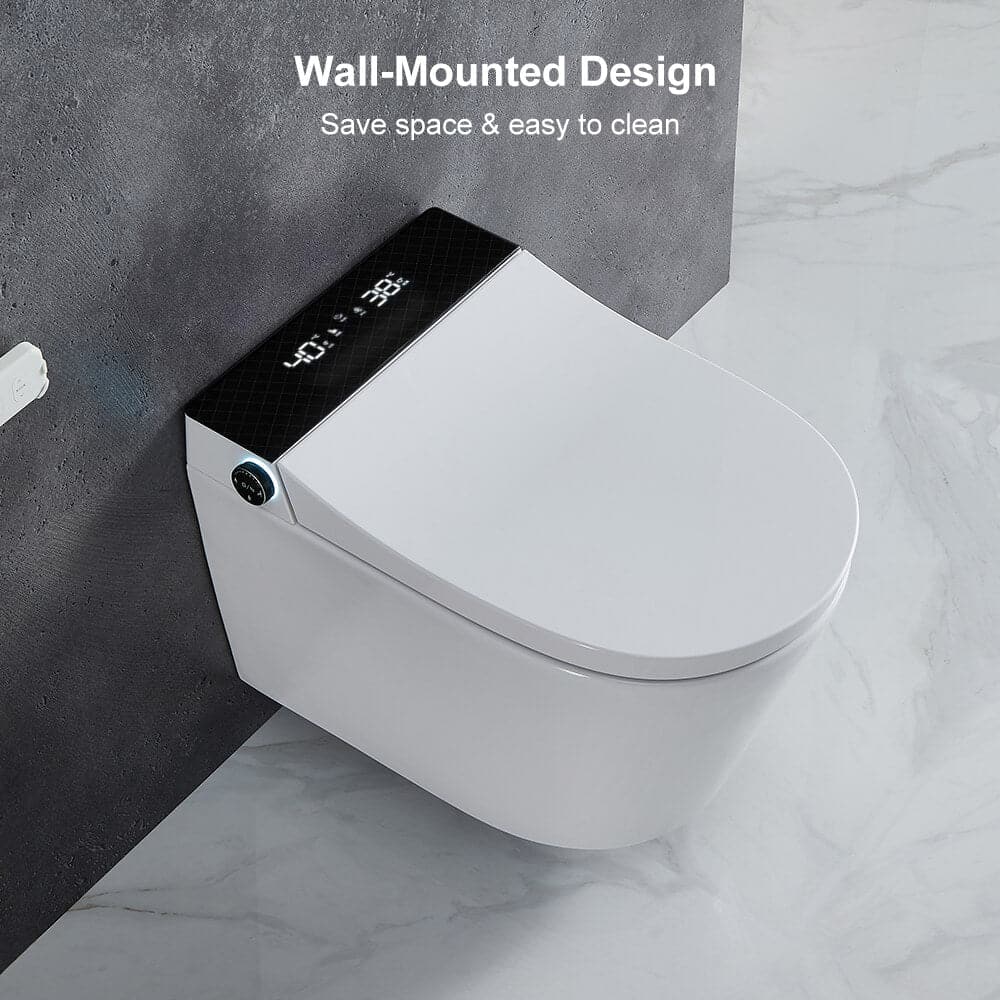 Elongated One-Piece Wall Mounted Smart Toilet with In-Wall Tank & Carrier System